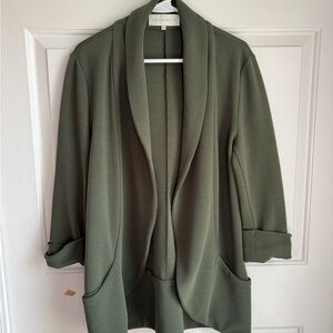 Olive Green Relaxed Blazer with Shawl Collar